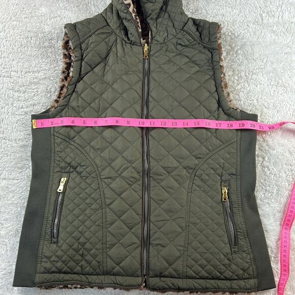 Special one by Rock Revolution green and Cheetah fur reversible puffer vest, L - Picture 7 of 12
